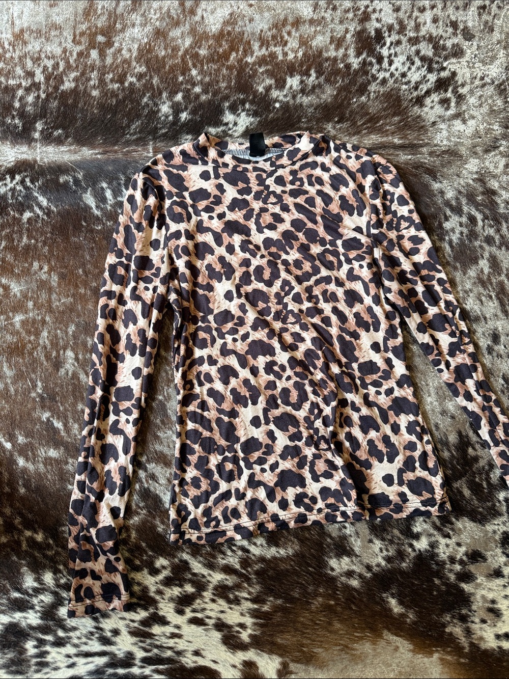 SHEIN Leopard Print Long Sleeve Top - Brown & Black